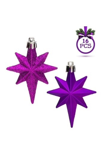 ANTBRO Set of 16 Antbro® Christmas star ornaments, purple, matte and glitter, 8 cm