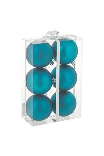 ANTBRO Set of 6 Antbro® Christmas baubles, turquoise, matte and glossy with white stripes and iridescent g