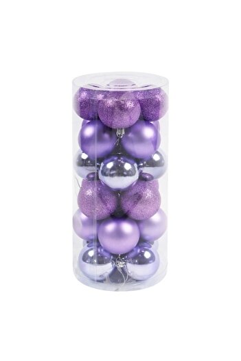 ANTBRO Set of 24 Christmas baubles, purple, matte/glossy/glitter, plastic, 6 cm