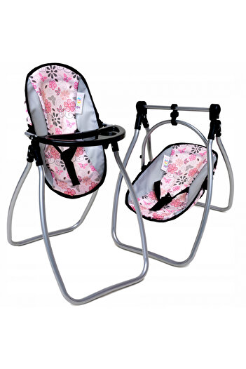 Doris Flowers doll chair with white dots, convertible into a swing, removable cover, p