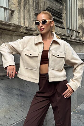 VAGGON Double Pocket Zipper Closure Cashmere Jacket
