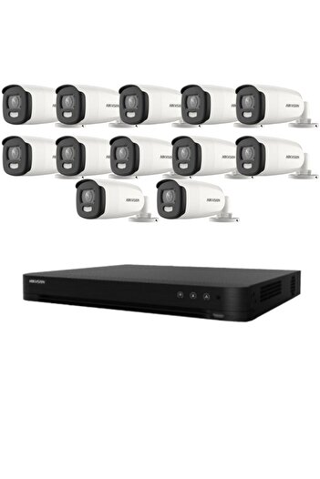 Hikvision kit de supraveghere - 12 camere ColorVu de 5MP (lumină albă de 40m) + DVR de 8MP cu 16 canale