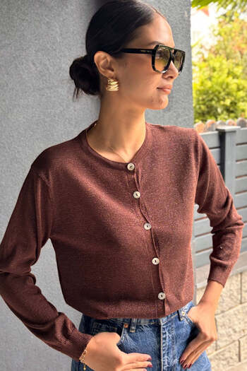 FABB Brown Glitter Knitwear Cardigan