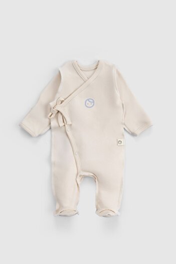Little Gusto Reverse Stitched Organic Cotton Ecru Premature Double-Breasted Booties Jumpsuit