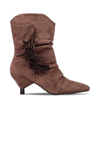 akerler Women's Tassel Detailed Brown Mini Heel Daily Boots Pl900