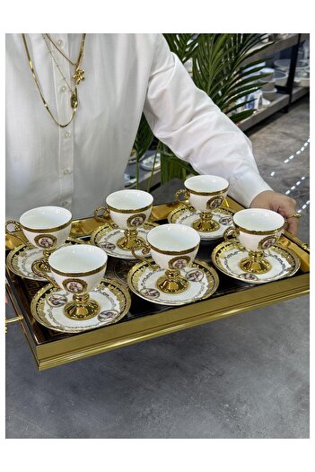 Doğudeko Lux Avangarde Chich Rectangular Patterned Tray Gold Silver