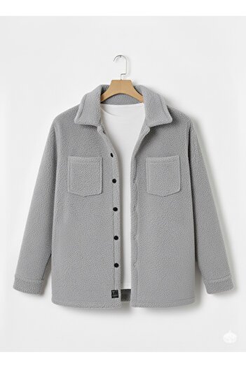 Minharir Unisex Plush Pocket Detailed Shirt Jacket