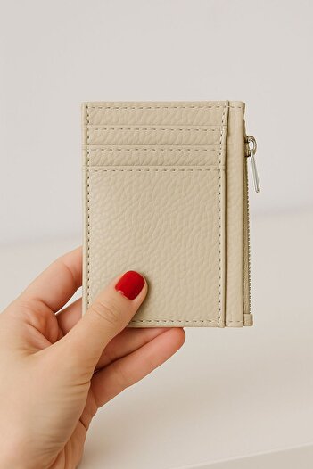 KızılkayaStore Crocodile Patterned Ecru Card Holder with Coin Compartment