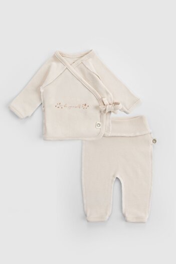 Little Gusto Reverse Stitched Organic Cotton Ecru Premature Double-Breasted Suit