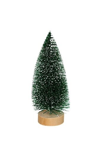 SHOPIENS Christmas Decoration, Artificial Tree, Wooden Base, Glitter Branches, Green, 17 cm