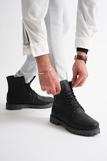 Lucy Shoes Yg-025 Men's Military Style Black Thick Sole Boots |   Water Resistant & Non-Slip Sole
