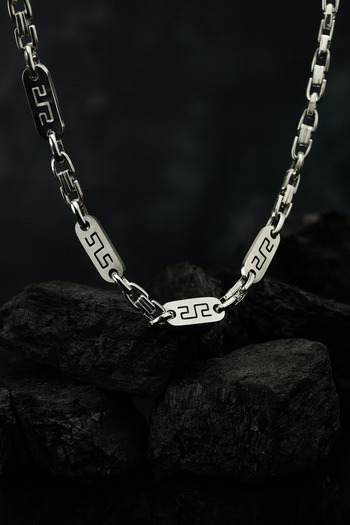 OSMANLI GÜMÜŞ Men's Steel Necklace - Silver Color Non-Tarnish Stainless Grek Patterned King Chain Model Thick Design