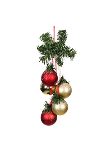 SHOPIENS Decorative Christmas Garland with 6 Baubles, Gold-Red, 38 cm