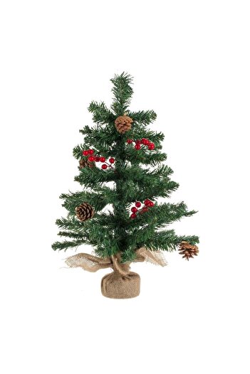 SHOPIENS Artificial Table Christmas Tree, 63 Branches, Jute Base, Green, 60 cm