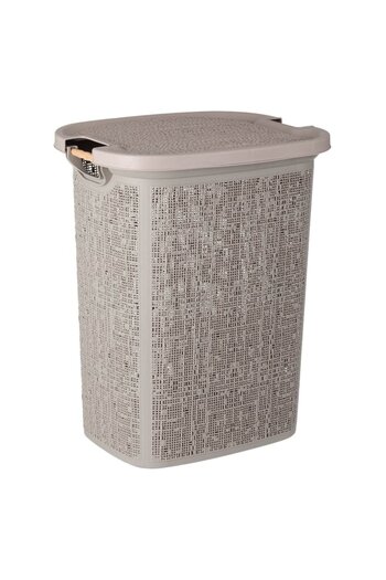 SHOPIENS Laundry Basket - Perforated, Wooden Handles, Detachable Lid, 60 L, Cappuccino Brown