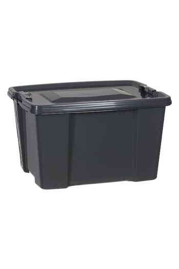 SHOPIENS Plastic Storage Box, Grey, 30L, 45x34x30 cm, with Lid and Locking System