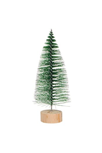 SHOPIENS Decorative Christmas Tree, Snowy Green, Wooden Base, 14 cm