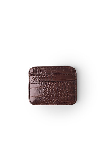 Ecrou Croco Leather Basic Card Holder Brown