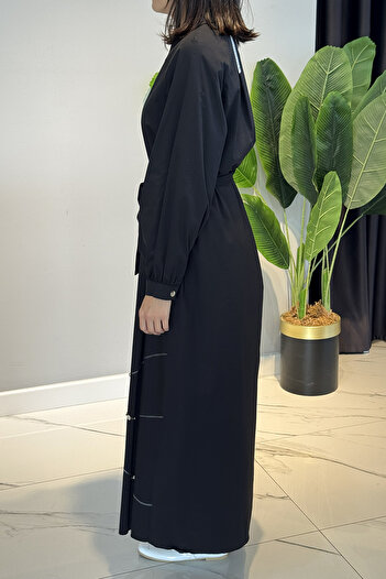 Ceremony Half Placket Zippered Poplin Dress 5779 Black