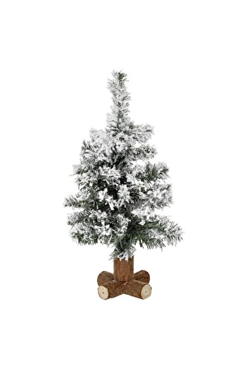 SHOPIENS Artificial Christmas Tree, 50 Branches, Artificial Snow, Wooden Base, 40 cm