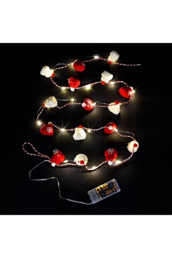 SHOPIENS LED Light String, 20 LEDs, Battery Powered, Red & White Caps, 1.45 m, Warm Light
