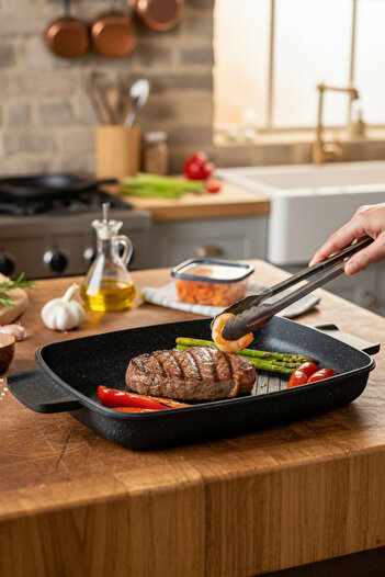 ELDİPA 35X25 cm Tray Can Be Used as a Stove or Oven Aluminum Cast Tray with Grill – Fireproof Non-Stick Baking Tray