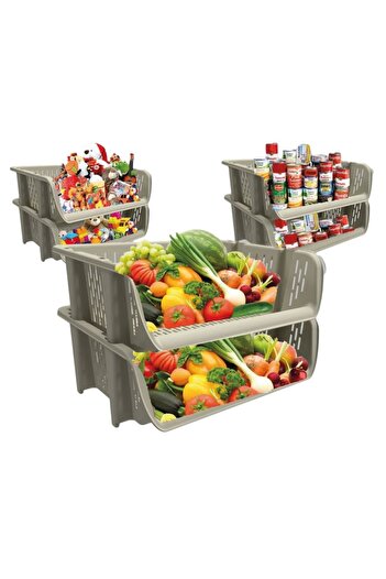 SHOPIENS Stackable Storage Basket, 39x30.5x13cm, Beige, Plastic
