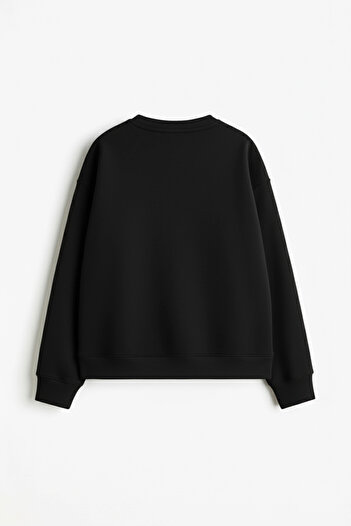 Sokak Butik Silhouette Boobs Printed Hoodless Relaxed Fit Women's Black Sweatshirt