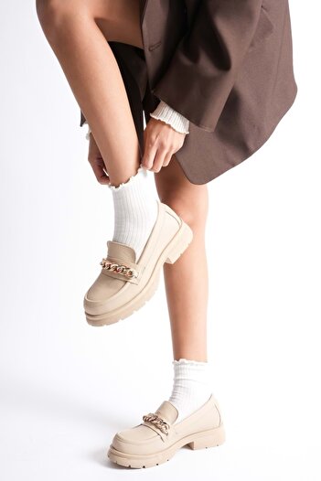 ANALİN SHOES Дамски обувки от естествена кожа с лека подметка и катарама - бежови