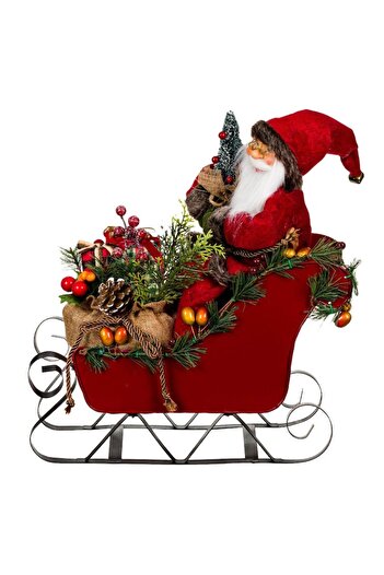 SHOPIENS Decorative Figure - Santa Claus with Sleigh, Metal, Red, 40x16x44 cm