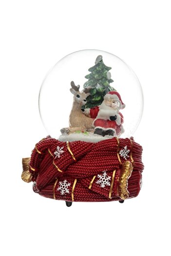 SHOPIENS Musical Christmas Glass Globe - Santa and Reindeer, 15 cm, Red