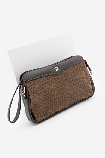 Marjin Women's Zippered Inner Pocket Clutch Crossbody Hand and Shoulder Bag Faris Brown