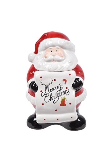SHOPIENS Ceramic Biscuit Box Christmas Model White-Red 16x18x27 cm 'Merry Christmas'