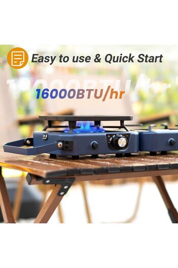 Generic 2-Burner Propane Camping Stove, 16,000 BTU Foldable with Grill & Piezo Ignition