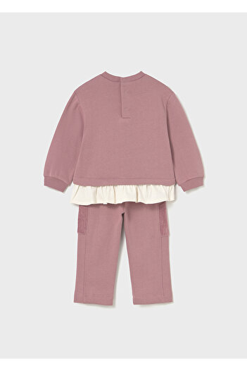 MAYORAL 1-4 Years Old Baby Girl Pink Color Teddy Bear Detailed Sweatshirt and Pants Set