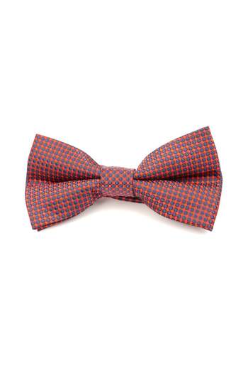 6AM Ceremony Red bow tie with blue geometric pattern – 100% silk