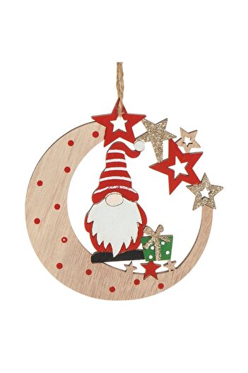 SHOPIENS Christmas Tree Ornament, Wooden Gnome, Red/Brown, 10 cm