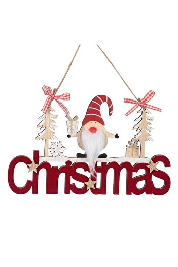SHOPIENS Hanging Christmas Wooden Decoration, Burgundy Velvet Gnome, 22cm