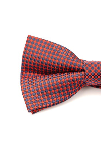 6AM Ceremony Red bow tie with blue geometric pattern – 100% silk