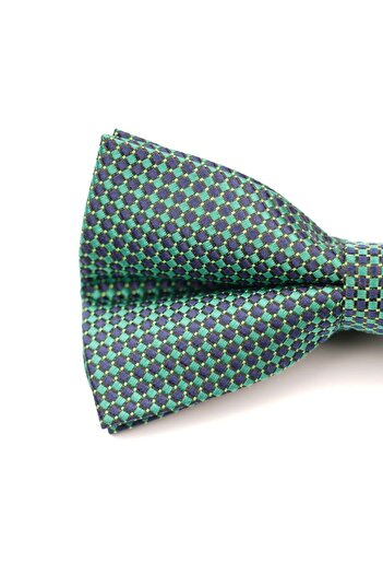 6AM Ceremony Green bow tie with blue geometric pattern – 100% silk
