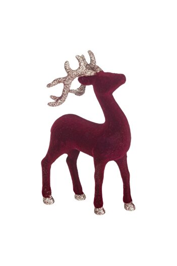 SHOPIENS Christmas decoration - Burgundy deer with beige glitter, 22 cm