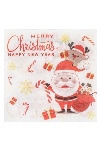 SHOPIENS Christmas Table Napkins DelyCo, Santa Claus & Reindeer with Gifts, White-Red, 28x28 cm, 50 pcs, 2-pl
