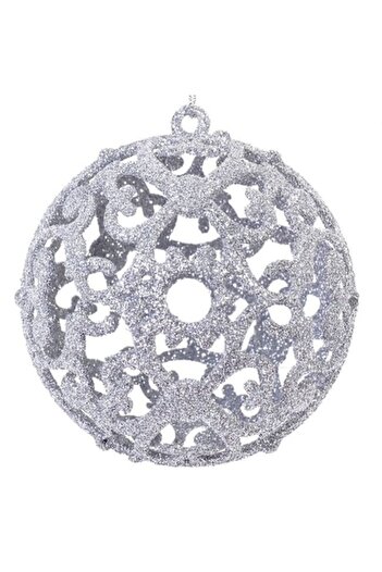 ANTBRO Set of 6 perforated silver glitter Christmas baubles, 8 cm