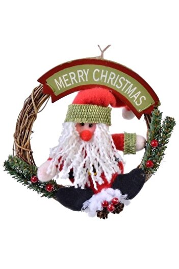 ANTBRO ® hanging Christmas wreath with Santa Claus, red hat and 'MERRY CHRISTMAS', 15cm