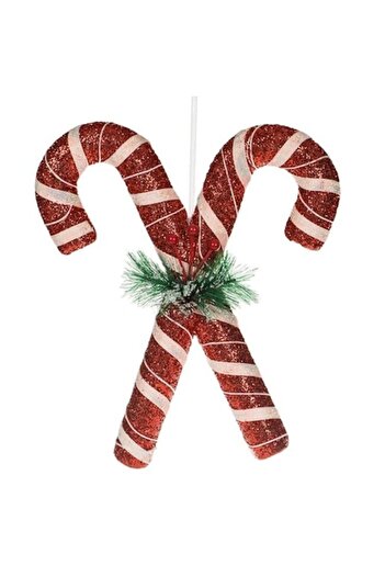 ANTBRO Christmas tree ornament — double foam candy canes red/white with glitter and pine sprig, 29