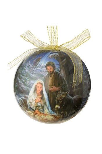 ANTBRO Christmas tree ornament - blue bauble with nativity scene, 7.5 cm