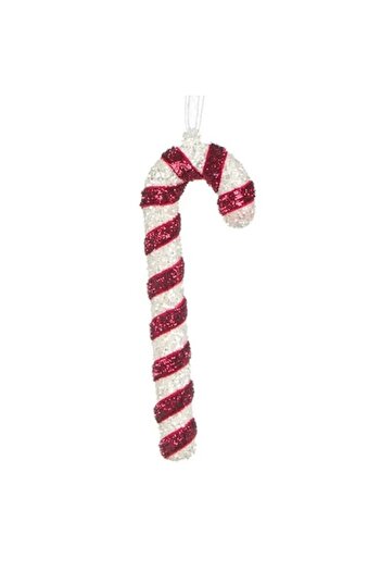ANTBRO Christmas tree ornament, foam candy cane, white with red ribbon and silver glitter, 12 cm