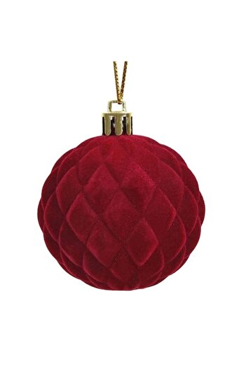 ANTBRO Christmas bauble burgundy velvet with diamond pattern, Ø6cm