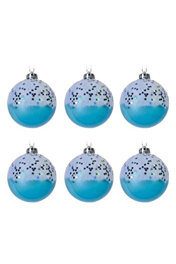 ANTBRO Set of 6 Christmas baubles Antbro® turquoise with white glitter and stars, 3cm
