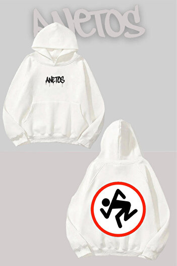 Anetos Disabled Sign Back Printed White Hooded Sweatshirt